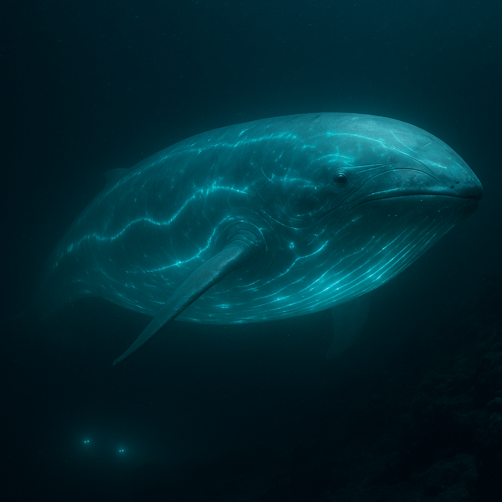 The Togogh Leviathan illuminated in turquoise light